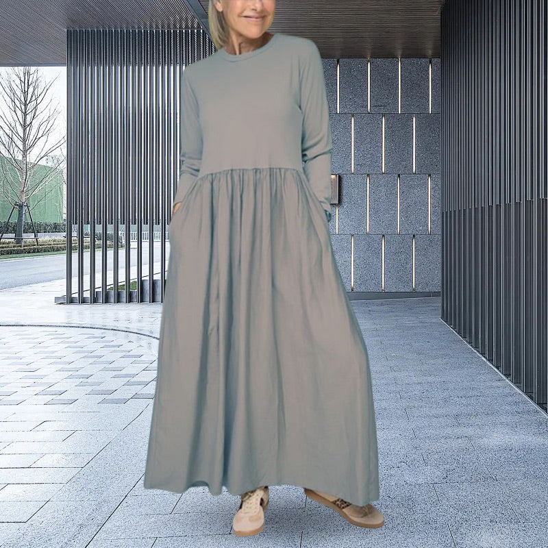 Elegant Midi Strik Kjole med Lange Ærmer – Komfort og Stil i Ét!