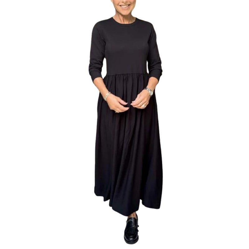 Elegant Midi Strik Kjole med Lange Ærmer – Komfort og Stil i Ét!