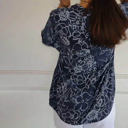 2025 Blommig Damblus med V-ringning och Eleganta Detaljer