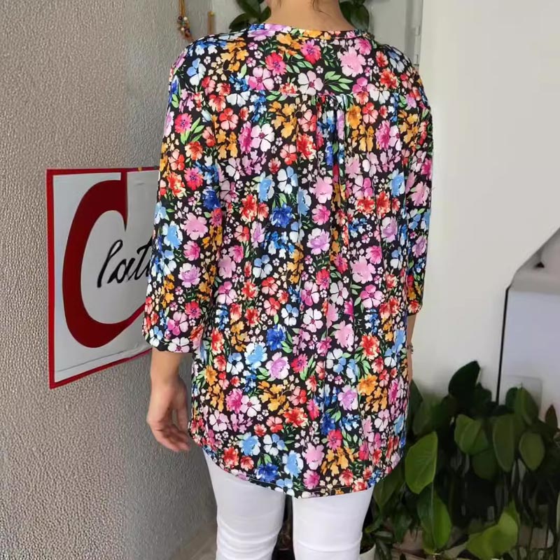 2025 Damens Casual Pullover med V-udskæring og Print