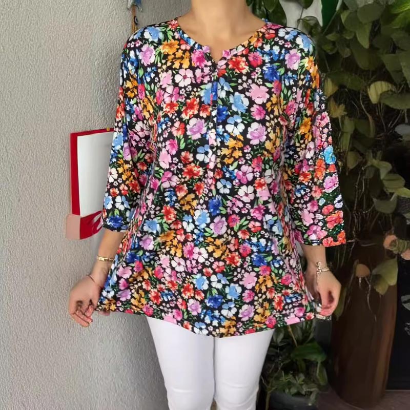 2025 Damens Casual Pullover med V-udskæring og Print
