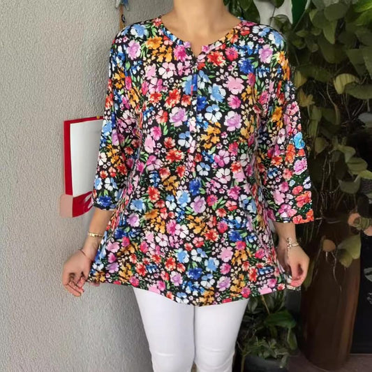 2025 Damens Casual Pullover med V-udskæring og Print